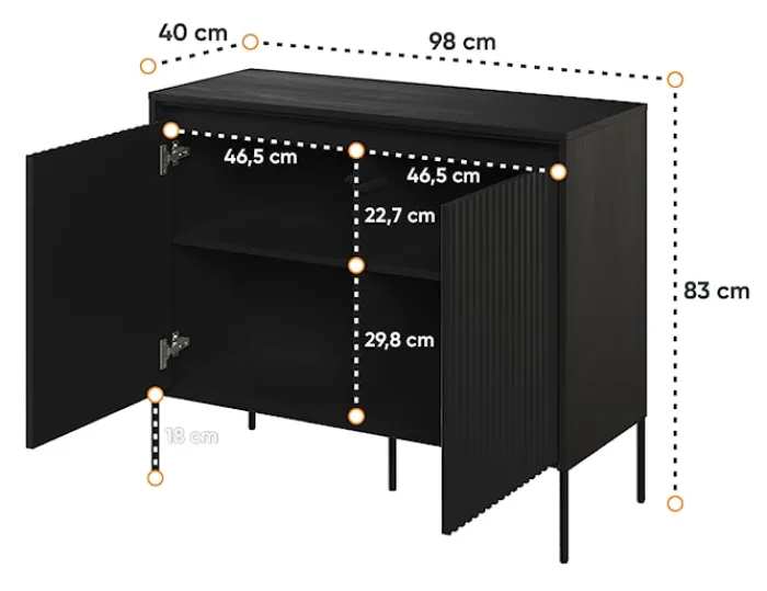 Komoda dwudrzwiowa Trend 98 cm z LED Czarna