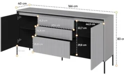 Komoda dwudrzwiowa Trend 166 cm z trzema szufladami z LED Szara