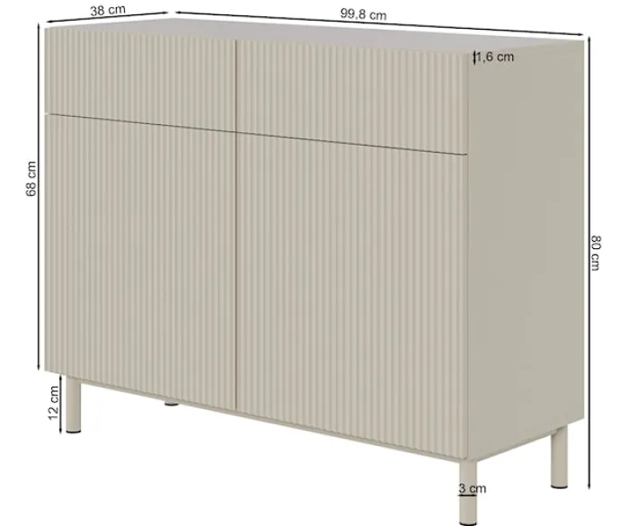 Komoda dwudrzwiowa Veldio New z frezowanym frontem i dwiema szufladami 100 cm czarna