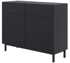 Komoda dwudrzwiowa Veldio New z frezowanym frontem i dwiema szufladami 100 cm czarna