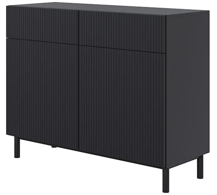 Komoda dwudrzwiowa Veldio New z frezowanym frontem i dwiema szufladami 100 cm czarna