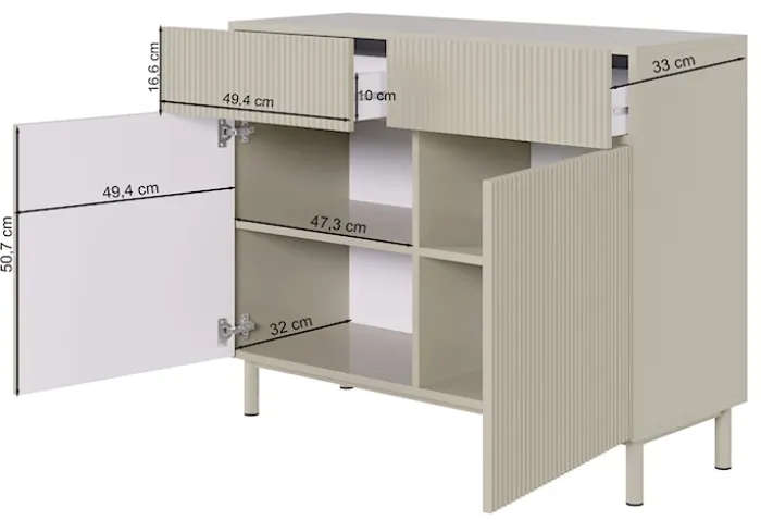Komoda dwudrzwiowa Veldio New z frezowanym frontem i dwiema szufladami 100 cm czarna