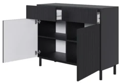 Komoda dwudrzwiowa Veldio New z frezowanym frontem i dwiema szufladami 100 cm czarna