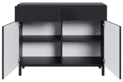 Komoda dwudrzwiowa Veldio New z frezowanym frontem i dwiema szufladami 100 cm czarna