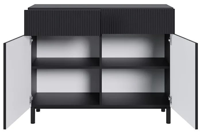 Komoda dwudrzwiowa Veldio New z frezowanym frontem i dwiema szufladami 100 cm czarna