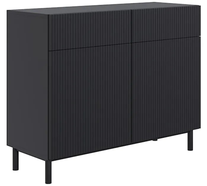 Komoda dwudrzwiowa Veldio New z frezowanym frontem i dwiema szufladami 100 cm czarna