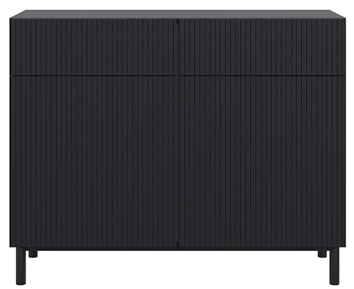 Komoda dwudrzwiowa Veldio New z frezowanym frontem i dwiema szufladami 100 cm czarna