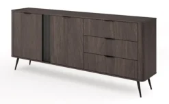 Komoda dwudrzwiowa Veris z ryflami i trzema szufladami 195 cm dąb dunin z czarnymi nóżkami
