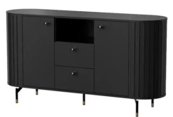 Komoda dwudrzwiowa Zante z ryflami i dwoma szufladami 150 cm czarna