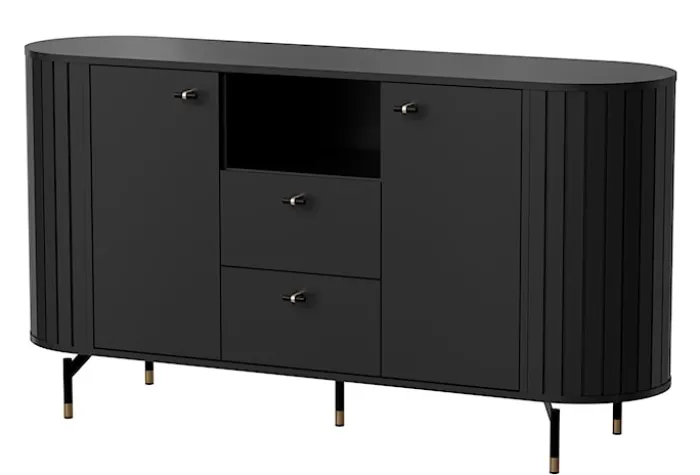 Komoda dwudrzwiowa Zante z ryflami i dwoma szufladami 150 cm czarna