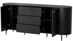Komoda dwudrzwiowa Zante z ryflami i trzema szufladami 190 cm czarna