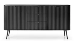 Komoda dwudrzwiowa Zova z trzema szufladami i lamelowymi frontami 168 cm Czarna