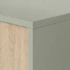 Komoda Favoria dwudrzwiowa z szufladami 158 cm eukaliptus/jodełka scandi ze złotymi uchwytami