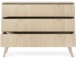 Komoda Favoria z szufladami 106 cm beżowa/jodełka scandi ze złotymi uchwytami