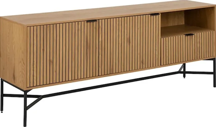 Komoda Flutivess dąb z lamelowym frontem na metalowych nóżkach 180 cm