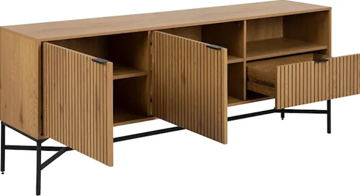 Komoda Flutivess dąb z lamelowym frontem na metalowych nóżkach 180 cm