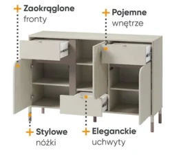 Komoda Harmony z trzema szufladami 130 cm kaszmir