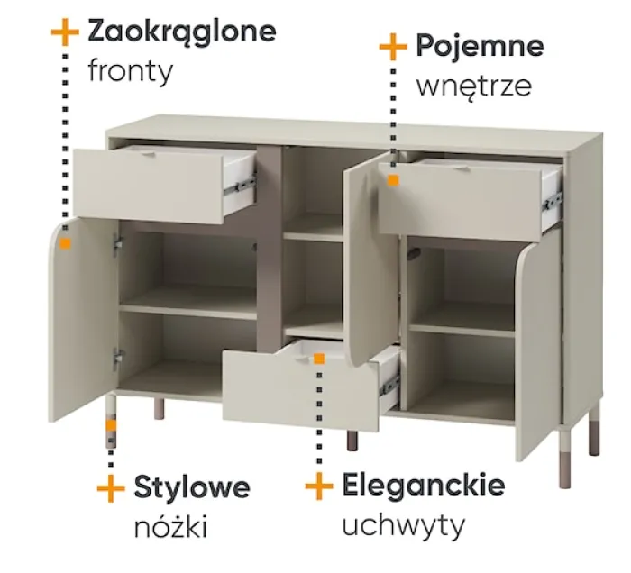 Komoda Harmony z trzema szufladami 130 cm kaszmir