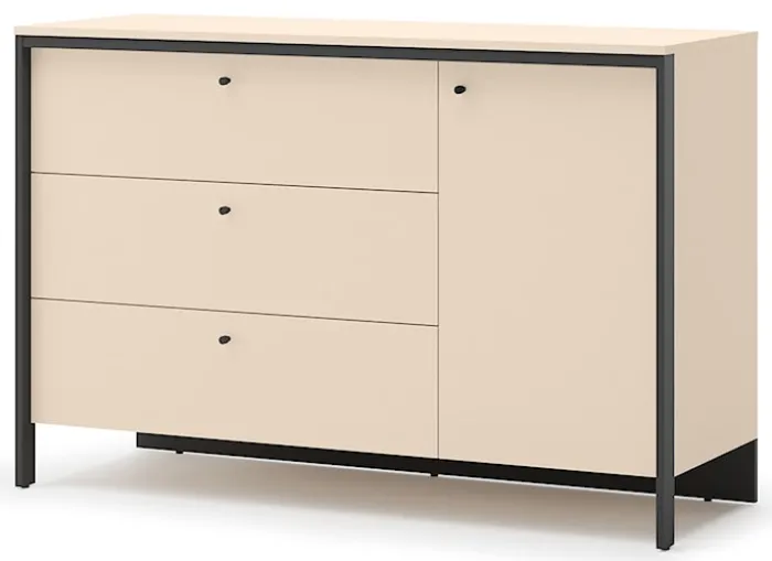 Komoda jednodrzwiowa Enna z trzema szufladami i oświetleniem LED 136 cm beż piaskowy/czarna