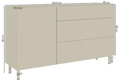 Komoda jednodrzwiowa Veldio New z frezowanym frontem i trzema szufladami 140 cm szary beż