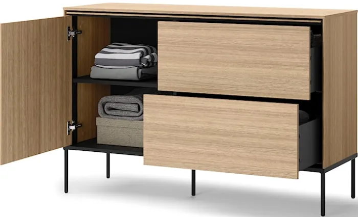 Komoda jednodrzwiowa Visso z dwiema szufladami 127 cm dąb linearny