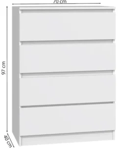 Komoda Malwa z czterema szufladami 70 cm biała