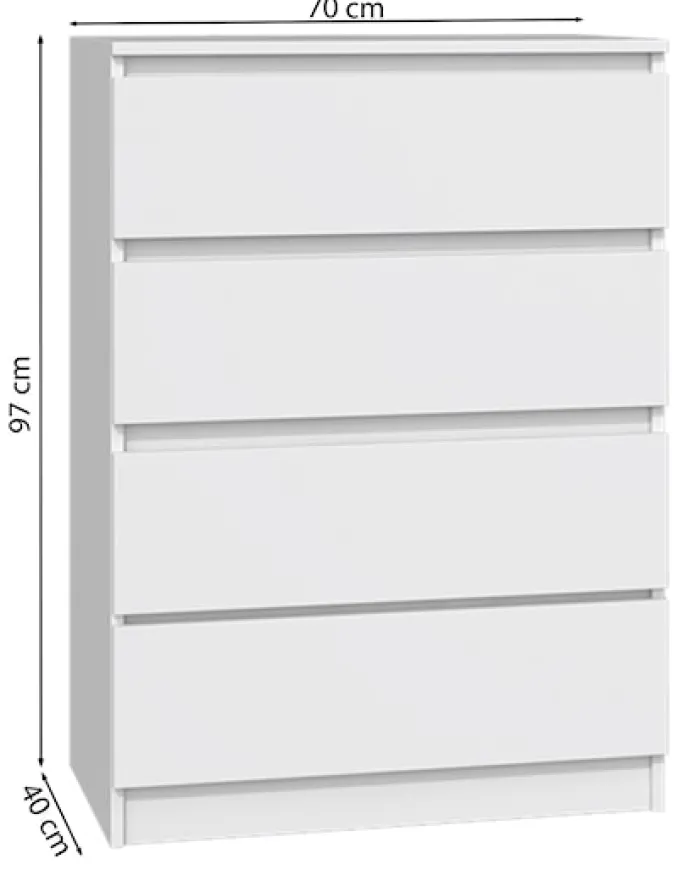 Komoda Malwa z czterema szufladami 70 cm biała