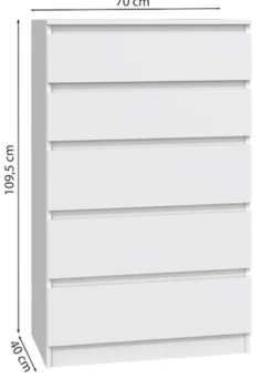 Komoda Malwa z pięcioma szufladami 70 cm biała
