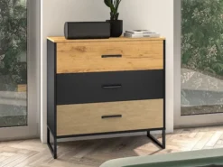 Komoda młodzieżowa Colt z trzema szufladami 92 cm dąb craft/czarny/stal