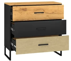Komoda młodzieżowa Colt z trzema szufladami 92 cm dąb craft/czarny/stal