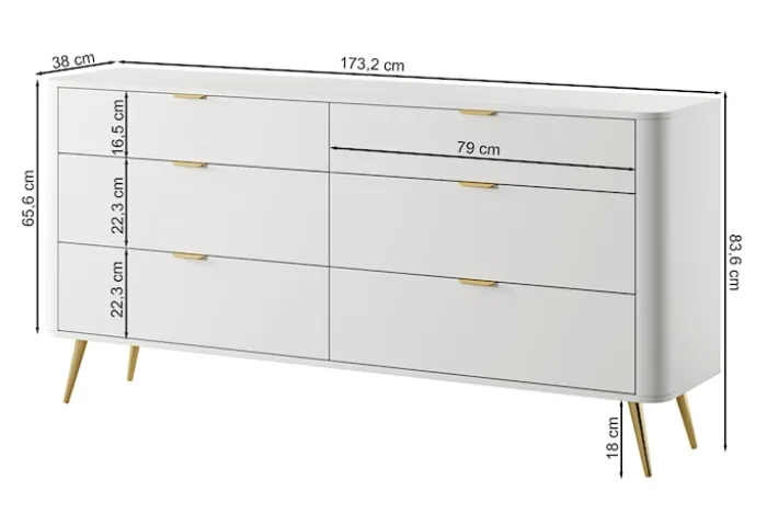 Komoda Oval z sześcioma szufladami 173 cm Biała