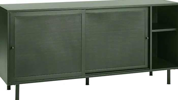 Komoda Sonaves 160 cm metalowa z przesuwnymi drzwiami ciemnozielona