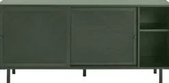 Komoda Sonaves 160 cm metalowa z przesuwnymi drzwiami ciemnozielona