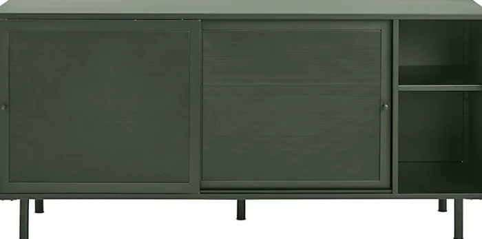 Komoda Sonaves 160 cm metalowa z przesuwnymi drzwiami ciemnozielona