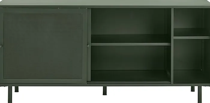 Komoda Sonaves 160 cm metalowa z przesuwnymi drzwiami ciemnozielona