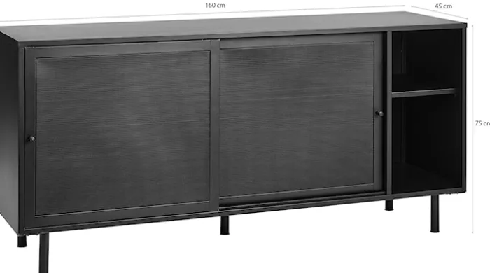 Komoda Sonaves 160 cm metalowa z przesuwnymi drzwiami czarna