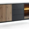 Komoda Tosena dwudrzwiowa z szufladami i oświetleniem LED 154 cm Czarny/Dąb wotan