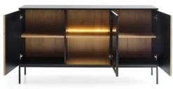 Komoda Tosena trzydrzwiowa z oświetleniem LED 154 cm Czarny/Dąb wotan