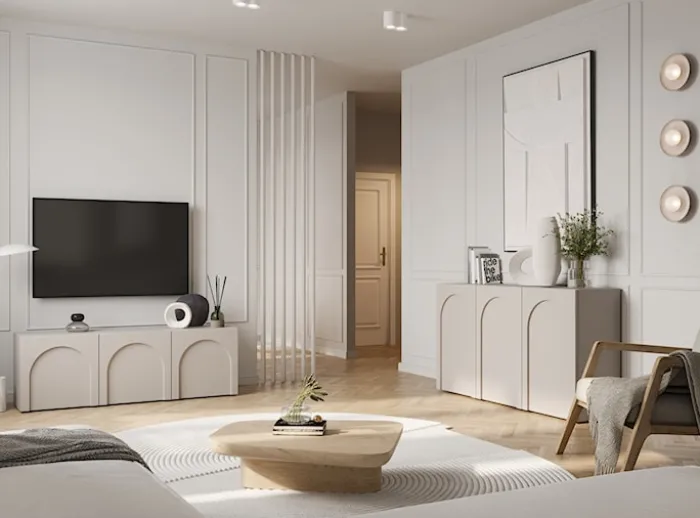 Komoda trzydrzwiowa Arkadia z frezowanymi frontami 150 cm kaszmir
