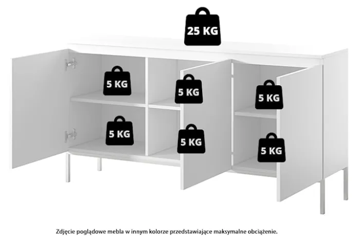 Komoda trzydrzwiowa Bemmi 150 cm czarna ze złotymi nogami