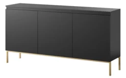 Komoda trzydrzwiowa Bemmi 150 cm czarna ze złotymi nogami