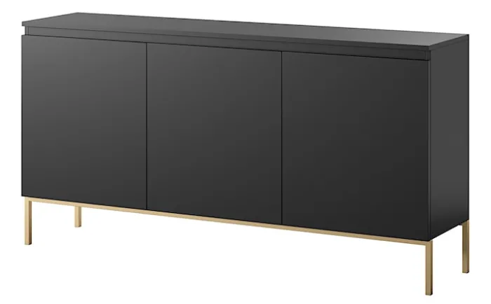 Komoda trzydrzwiowa Bemmi 150 cm czarna ze złotymi nogami