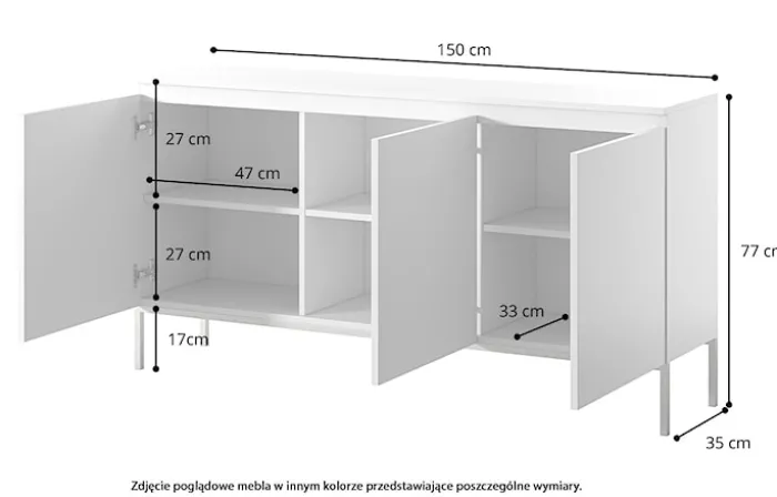 Komoda trzydrzwiowa Bemmi 150 cm czarna ze złotymi nogami