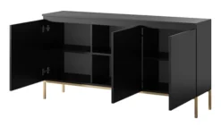 Komoda trzydrzwiowa Bemmi 150 cm czarna ze złotymi nogami