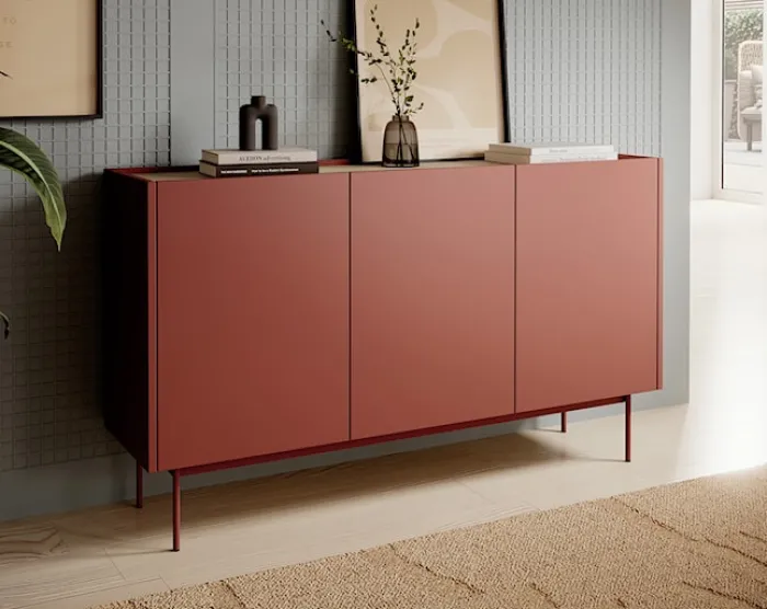 Komoda trzydrzwiowa Color 144 cm Ceglasta / Dąb Linea