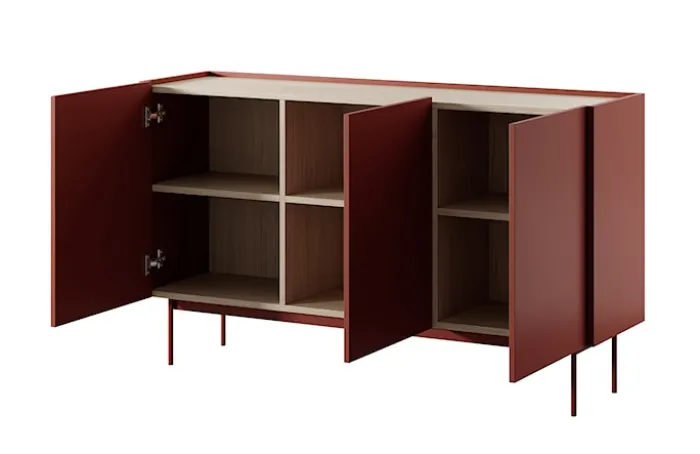 Komoda trzydrzwiowa Color 144 cm Ceglasta / Dąb Linea