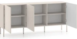Komoda trzydrzwiowa Derriva z ryflowanymi frontami 170 cm kaszmir