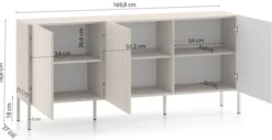Komoda trzydrzwiowa Derriva z ryflowanymi frontami 170 cm kaszmir