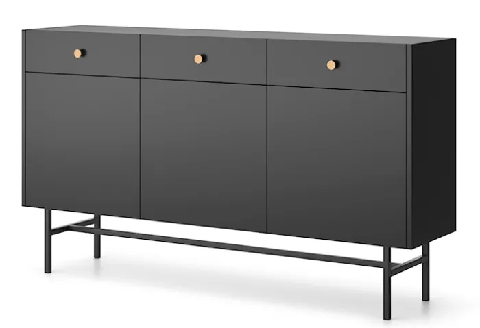 Komoda trzydrzwiowa Divenos z szufladami 155 cm Czarna