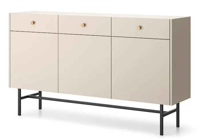 Komoda trzydrzwiowa Divenos z szufladami 155 cm Szary beż